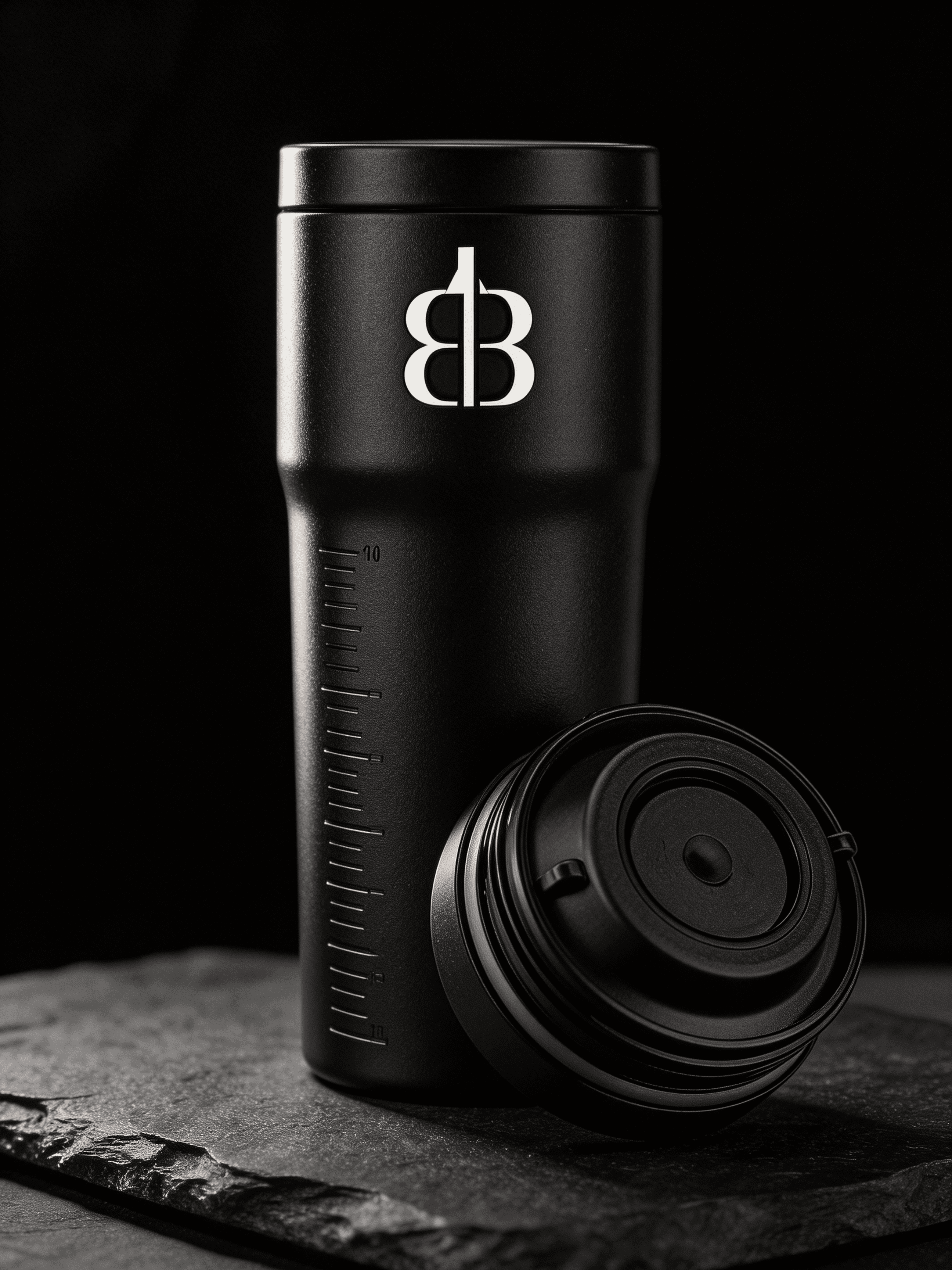 Black Bottle Mobility – matt schwarzer Edelstahl Becher für unterwegs mit Deckel und BB Monogramm